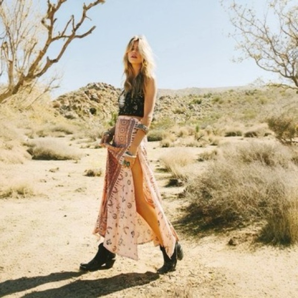 Spell and the Gypsy Coyote Maxi Split Skirt in Sand